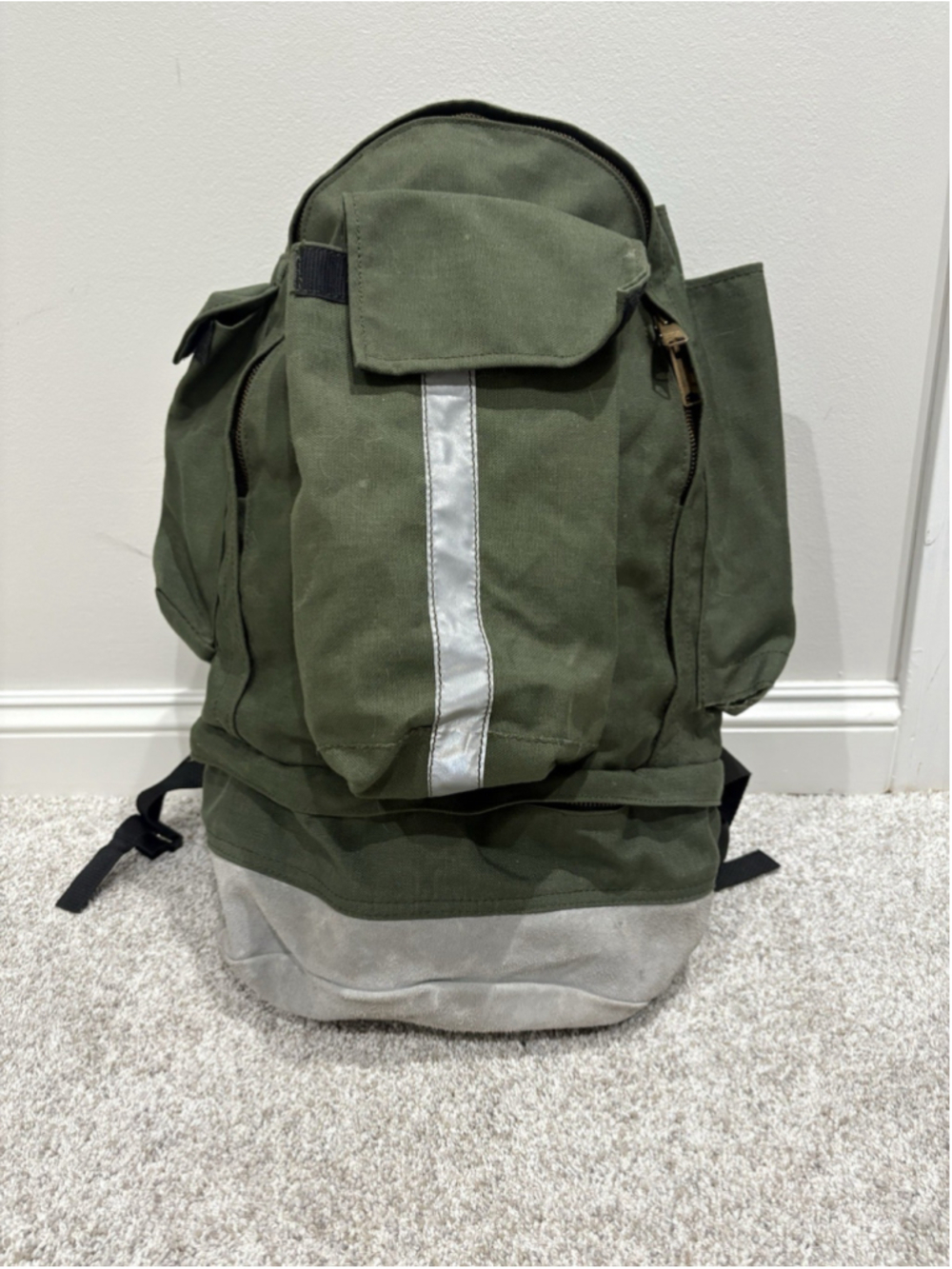 Vintage UNICOR US Military Day Pack Backpack OD Green Cordura Leather Bottom USA